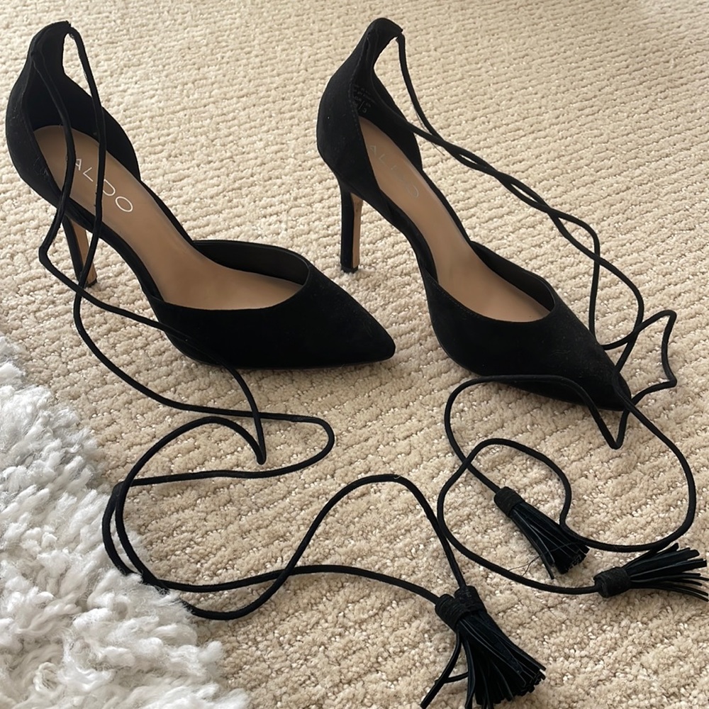 Lace Up Black Suede Aldo Heels
